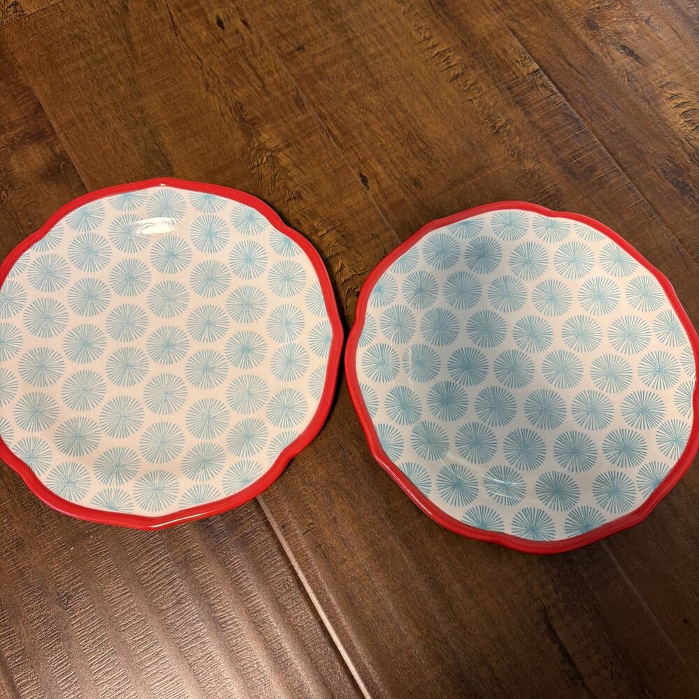 Lot 2 Pioneer Woman 8 1/2 Scalloped Red Rim Salad/dessert Plate